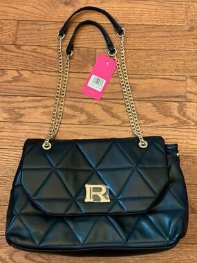 Rampage Quilted Black Chain Shoulder Bag with Gold 'R' Accent w/tags